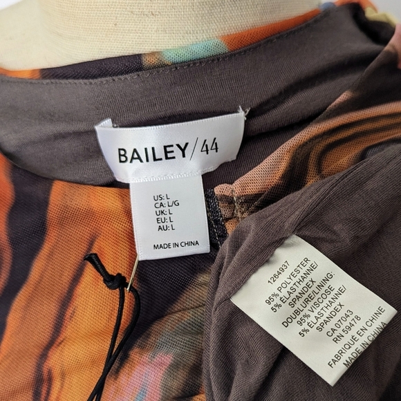 Bailey 44 Vanity Swirl Print Round Neck Mesh Overlay Ruched Center Multi L NWT - Picture 13 of 14